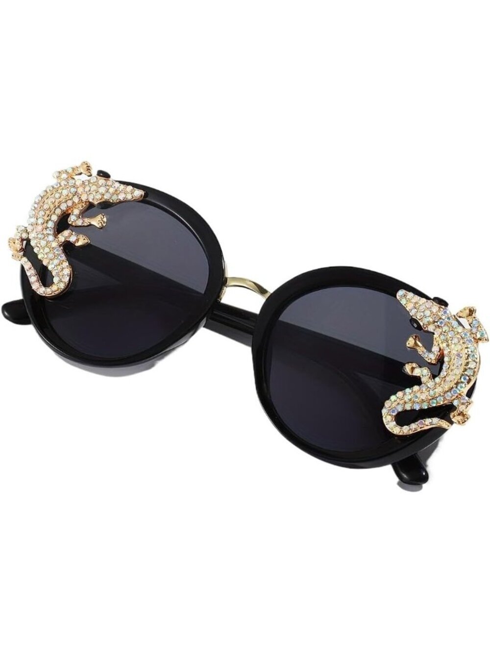 Women's Sparkling Animal Oval Frame Fashion Sunglasses Elegant Wear Black